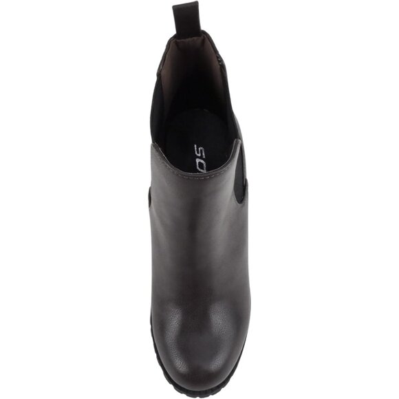 Women's Dark Grey Lug Sole Ankle Boot Elastic Gore Chunky Heel Bootie - Picture 5 of 5